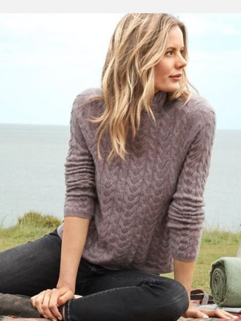 Garnet Hill Cashmere Cabled T-Neck Long Sleeve